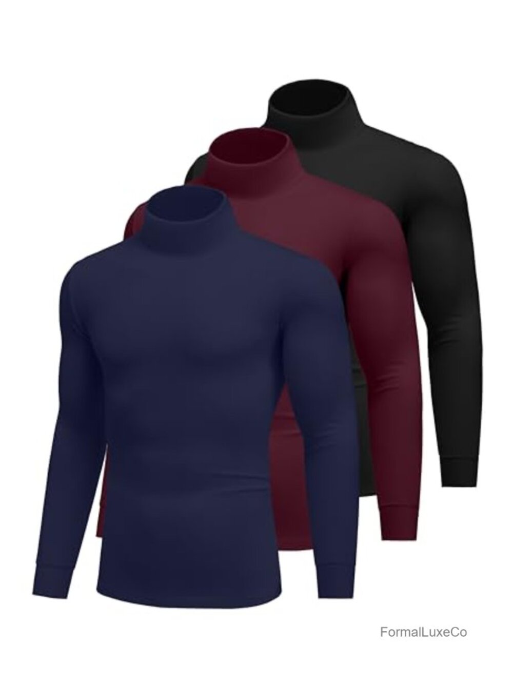 3 Pack Men's Turtleneck Long Sleeve Thermal Shirts Lightweight Pullover
